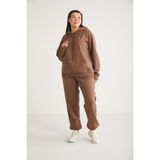 ETHIQUET Lenkabb Kadın Içi Polarlı Comfort Fit Beli Ve Paçası Lastikli Kahverengi Büyük Beden Eşofman Altı - 3XL