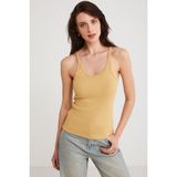 Ethiquet Lızeth Kadın Slim Fit Dar Kesim Oyuk Yaka Ince Askılı Basic Hardal Atlet