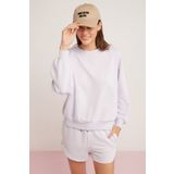 ETHIQUET Sahra Kadın Pamuklu Içi Polarlı Yumuşacık Oversize Yuvarlak Yaka Basıc Lila Sweatshirt