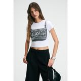 ETHIQUET SERAYA Kadın Bisiklet Yaka Kısa Kollu Önü Baskılı Crop Beyaz T-Shirt
