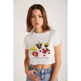 ETHIQUET SERENE Kadın Kısa Kollu Baskılı Crop Beyaz T-Shirt