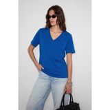 Ethiquet Sheane Kadın %100 Organik Pamuk Derin V Yakalı Comfort Fit Parlament Mavi T-Shirt - Parlement Mavi