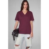 ETHIQUET SHEANE Kadın %100 Organik Pamuk V Yakalı Comfort Fit Bordo T-Shirt