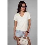 ETHIQUET SHEANE Kadın %100 Organik Pamuk V Yakalı Comfort Fit Ekru T-Shirt