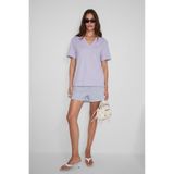 ETHIQUET SHEANE Kadın %100 Organik Pamuk V Yakalı Comfort Fit Lila T-Shirt