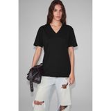 ETHIQUET SHEANE Kadın %100 Organik Pamuk V Yakalı Comfort Fit Siyah T-Shirt
