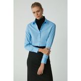 ETHIQUET Sıntıa Kadın Slim Fit Dar Kalıp Vücuda Oturan Likralı Poplin Crop Mavi Gömlek