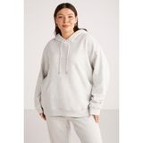 Ethiquet Terezabb Kadın İçi Polarlı Yumuşacık Comfort Fit Kapüşonlu Kanguru Cep Grimelanj Büyük Beden Sweatshirt - Gri Melanj - 2XL