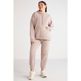 Ethiquet Terezabb Kadın İçi Polarlı Yumuşacık Comfort Fit Kapüşonlu Kanguru Cep Pembe Büyük Beden Sweatshirt - Gül Pembe - 6XL