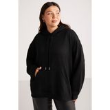 Ethiquet Terezabb Kadın İçi Polarlı Yumuşacık Comfort Fit Kapüşonlu Kanguru Cep Siyah Büyük Beden Sweatshirt - 4XL