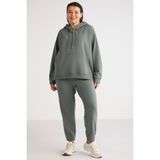 Ethiquet Terezabb Kadın İçi Polarlı Yumuşacık Comfort Fit Kapüşonlu Kanguru Cep Yeşil Büyük Beden Sweatshirt - 132-Yeşil - 2XL