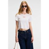 ETHIQUET ZERAYA Kadın Bisiklet Yaka Kısa Kollu Önde Nakış Detaylı Crop Beyaz T-Shirt