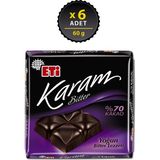 Eti Karam %70 Kakaolu Bitter Çikolata 60 g x 6 Yoğun Bitter Lezzeti ile Tatlandırılmış - 70 gr