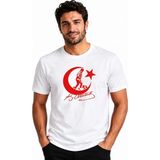 Etifa Tekstil Etifa Atatürk Ay Yıldız Imzalı Premium Unisex %100 Pamuk Beyaz Tişört Kırmızı Baskı - 2XL