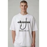 Etifa Tekstil Etifa Oversize Balıkçı Tişörtü Okuma Hooked For Life %100 Pamuk Premium Beyaz Unisex
