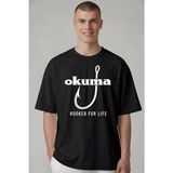Etifa Tekstil Etifa Oversize Balıkçı Tişörtü Okuma Hooked For Life %100 Pamuk Premium Siyah Unisex