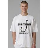 Etifa Tekstil Etifa Oversize Balıkçı Tişörtü Shimano Hooked For Life %100 Pamuk Premium Beyaz Unisex - XL