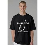 Etifa Tekstil Etifa Oversize Balıkçı Tişörtü Shimano Hooked For Life %100 Pamuk Premium Siyah Unisex - 3XL
