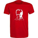 Etifa Tekstil Unisex Kırmızı %100 Pamuk Regular Fit Tişört – Beyaz Atatürk Imzalı / Siluet Baskılı, Günlük T-Shirt - 3XL