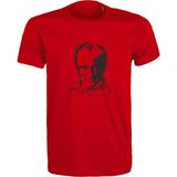 Etifa Tekstil Unisex Kırmızı %100 Pamuk Regular Fit Tişört – Siyah Atatürk Imzalı / Siluet Baskılı, Günlük T-Shirt - XS