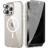 Etiget iPhone 15 Pro Max Magsafe Şeffaf Kılıf + Hayalet Ekran Koruyucu + Kamera Lens Koruyucu 3'lü Set - Natural Titanium
