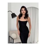 ETİKAFASHION İP ASKILI NAKIŞ İŞLEMELİ SLİM ELBİSE