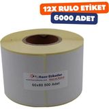 Etiket 60MM x 80MM Ruloda 500 Toplamda 12 Rulo 6000 Adet 40MM Kuka Çapında Baskısız Barkod Yazıcı Etiketi