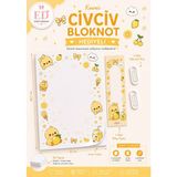 Etiket Dükkanı Kawaii Karakterli A4 Bloknot Seti 50 Yaprak Sarı | Kitap Ayracı ve 2 Dekoratif Ataç