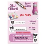 Etiketçi Paşa 220 Okul Etiketi Kalem Defter Etiketi Kuromi Temalı Özel İsim Yazılabilen Etiket