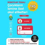Etiketim Sevimli Robotlar Temalı Isme Özel Okul Etiketi