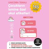 Etiketim Sevimli Unicorn Temalı İsme Özel Okul Etiketi