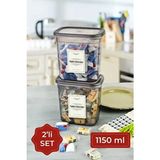 Etiketli 1150 ml 2li Peggy Dikdörtgen Deterjan Saklama Kabı Seti Antrasit - Gri - 1,15 lt