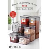 Etiketli 6'lı Antrasit Ekonomik Kırılmaz Saklama Kabı Seti 2x0,5/1,2/1,75 Lt. - 10 x 15 cm