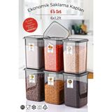 Etiketli 6'lı Antrasit Ekonomik Kırılmaz Saklama Kabı Seti 6x1,2 Lt. - 10 x 15 cm