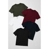 Etikmen 5'li Premium %100 Organik Pamuk Basic Slimfit Beyaz-Haki-Siyah-Lacivert-Bordo Erkek Tişört