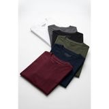 Etikmen 6'lı Premium %100 Organik Pamuk Basic Slimfit Beyaz-Haki-Siyah-Lacivert-Bordo-Füme Erkek Tişört