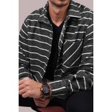 Etikmen Antrasit Beyaz Çizgili Oversize Oduncu Erkek Gömlek - 2XL