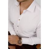 Etikmen Beyaz Kahve Düğmeli Slimfit Erkek Gömlek - XL