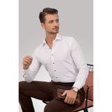 Etikmen Beyaz Kahve Düğmeli Slimfit Erkek Gömlek