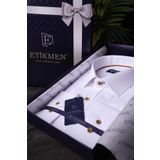 Etikmen Beyaz Kahve Düğmeli Slimfit Hediye Kutulu Erkek Gömlek