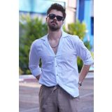 Etikmen Beyaz Keten Apaj Yaka Relax Fit Hediye Kutulu Erkek Gömlek M