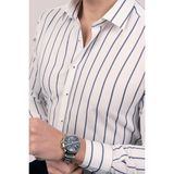Etikmen Beyaz Lacivert Çizgili Slimfit Erkek Gömlek Trend Dik Yaka Uzun Kol L