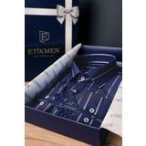 Etikmen Beyaz Lacivert Çizgili Slimfit Hediye Kutulu Erkek Gömlek