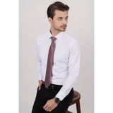 Etikmen Beyaz Saten & Bordo Kare Desen Hediye Kutulu Gömlek Kravat Seti - XL - Saten - Beyaz