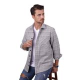 Etikmen Gri Hasır Desenli Oversize Hediye Kutulu Erkek Gömlek M