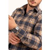 Etikmen Hardal Lacivert Çizgili Slimfit Oduncu Gömlek