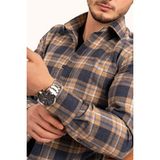 Etikmen Hardal Lacivert Slimfit Oduncu Erkek Gömlek