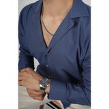 Etikmen indigo Keten Apaj Yaka Oversize Erkek Gömlek - İndigo-IN75