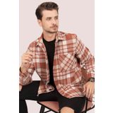 Etikmen Kiremit Beyaz Çizgili Oversize Oduncu Erkek Gömlek