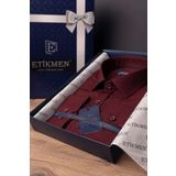 Etikmen Koyu Bordo Baklava Desenli Slimfit Hediye Kutulu Erkek Gömlek